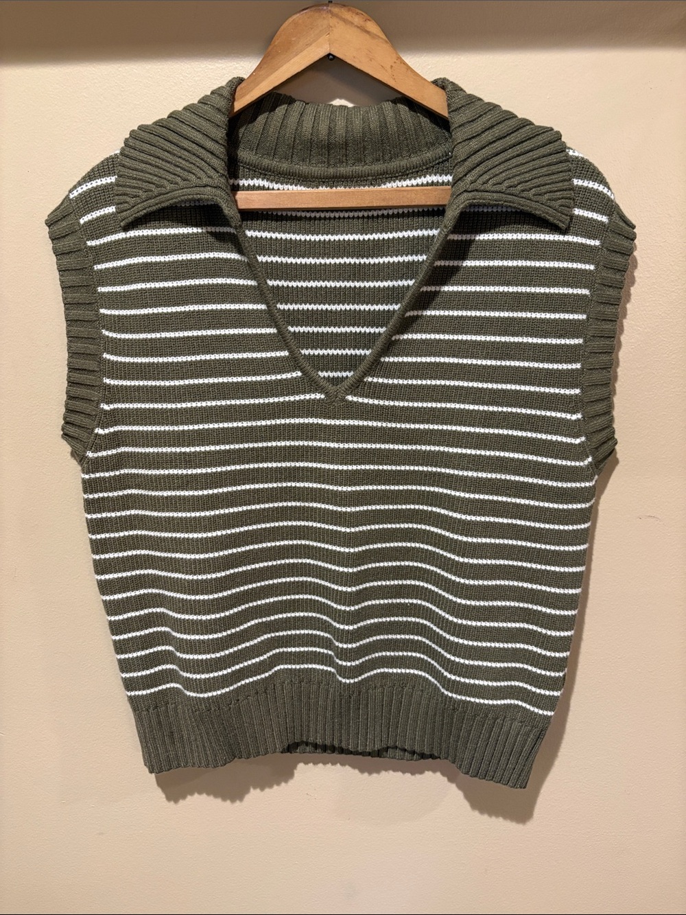 Striped Olive Green V-Neck Sweater Vest